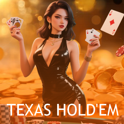 Ilustração de uma jogadora de pôquer em uma mesa de Texas Hold'em, segurando cartas em um ambiente de cassino com moedas de ouro, representando a estratégia do jogo.