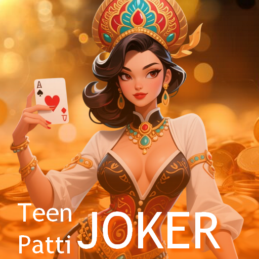 Ilustração do jogo de cartas Teen Patti Joker, mostrando uma personagem com trajes indianos segurando uma carta, representando a versão com coringa do pôquer indiano.