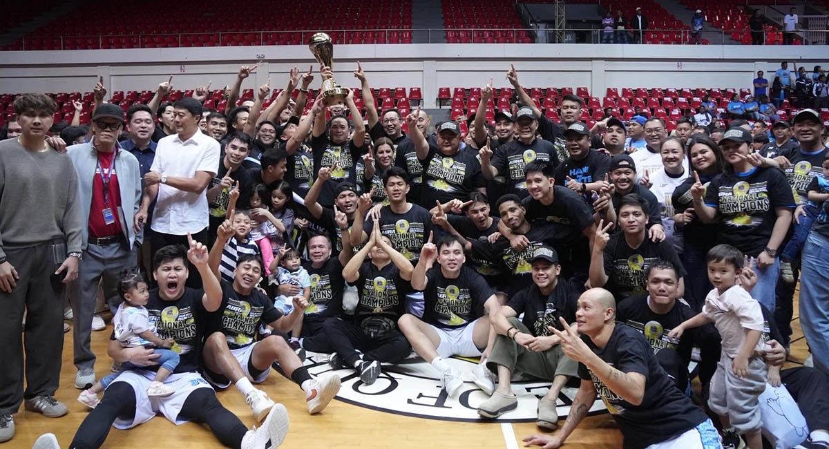 The Abra Weavers MPBL team lifting the championship trophy after sweeping the Quezon Huskers in Lucena City