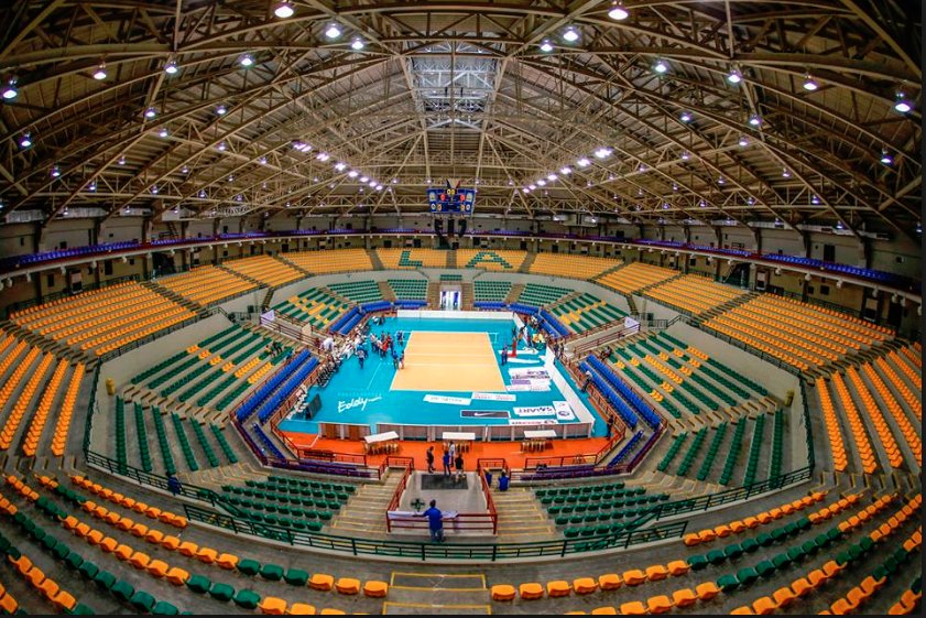 The Alonte Sports Arena interior prepared for a Biñan Tatak Gel home game