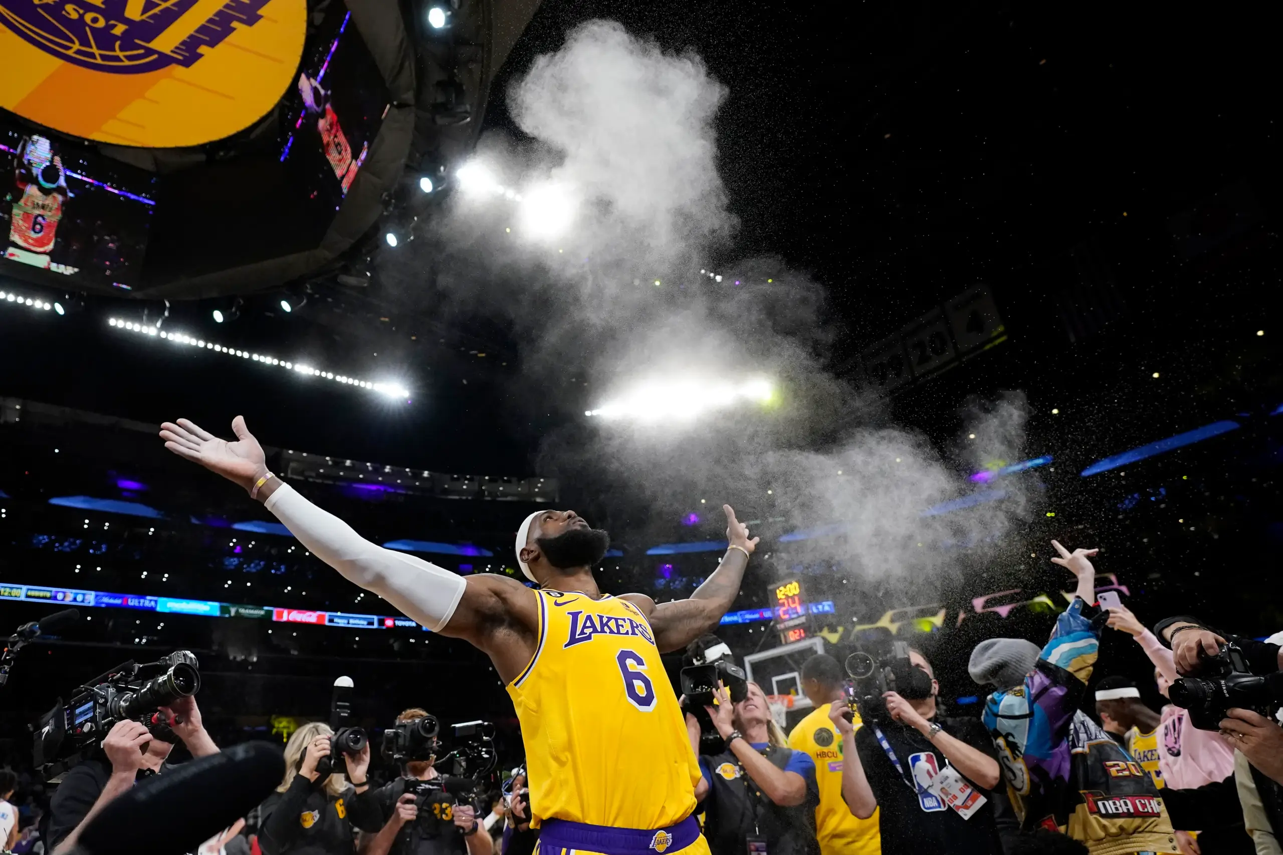 LeBron James celebrating | GGSLOT | Sports & Games News LeBron James celebrating a historic playoff milestone during the NBA Playoffs