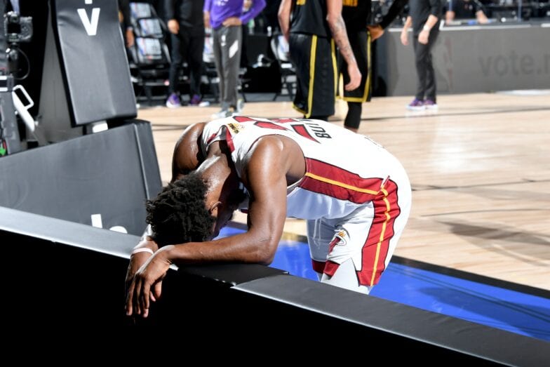 jimmy-butler-postseason-defiance-2020 | GGSLOT | Sports & Games News Jimmy Butler looking exhausted but defiant during his historic 40-point triple-double in the NBA Finals