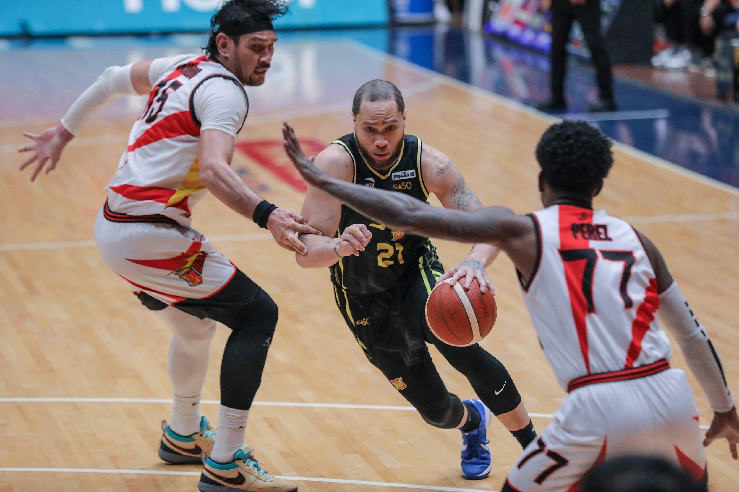 tnt-vs-smb-bench-depth-philippine-cup-finals | GGSLOT | Sports & Games News TNT and San Miguel team benches in Game 1
