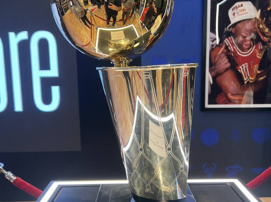 The official Maharlika Pilipinas Basketball League championship trophy displayed ahead of the midseason games 