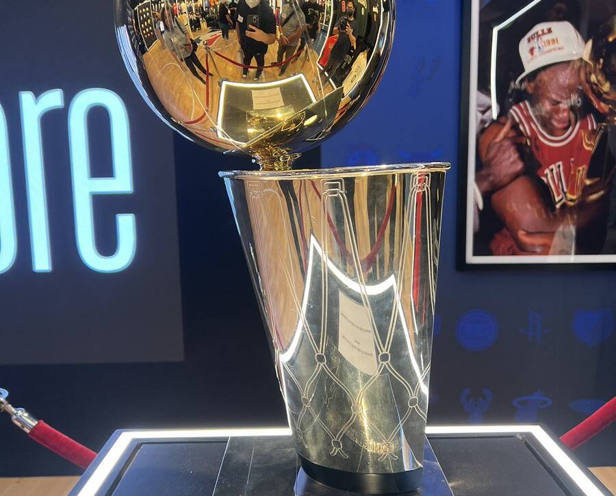 The official Maharlika Pilipinas Basketball League championship trophy displayed ahead of the midseason games 