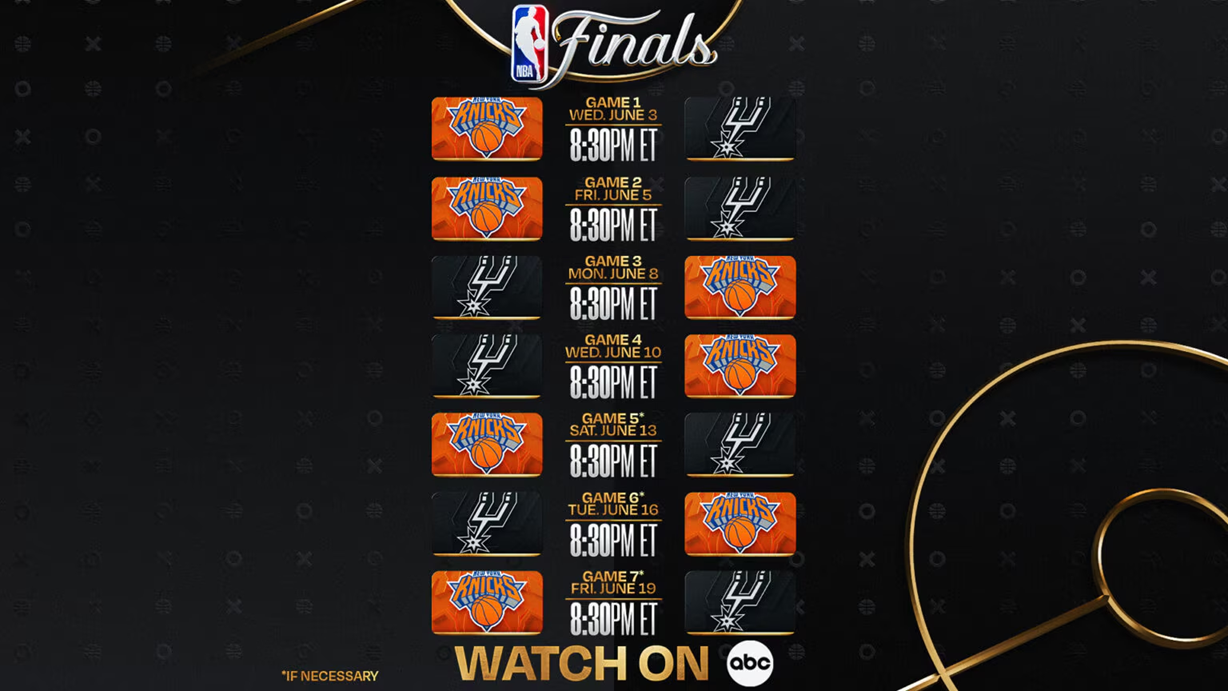 nba-finals-ph-time 2026 | GGSLOT | Sports & Games News omplete 2026 NBA Finals schedule displayed in Philippine Time featuring the Knicks and Spurs logos.